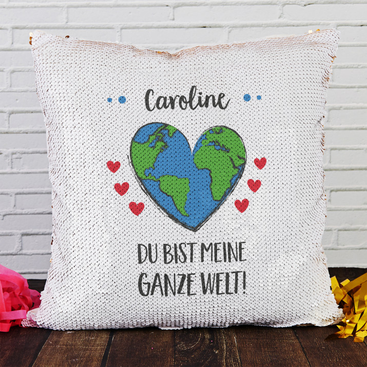 Ganze Welt - Kissen mit Pailletten - GeschenkSpeziell.de