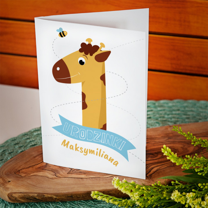 Roczek żyrafa - kartka z życzeniami