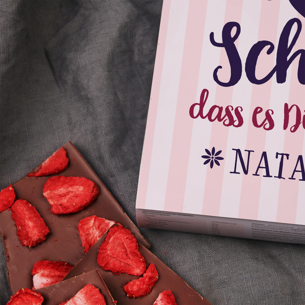 Schön, dass es Dich gibt Schokolade mit Erdbeeren GeschenkSpeziell.de