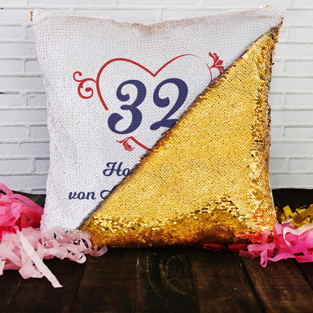 Jahrestag - Kissen mit Pailletten - GeschenkSpeziell.de